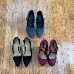 3 Elegant Women's Suede Pumps - Black, Gray, and Burgundy Red - Size 8